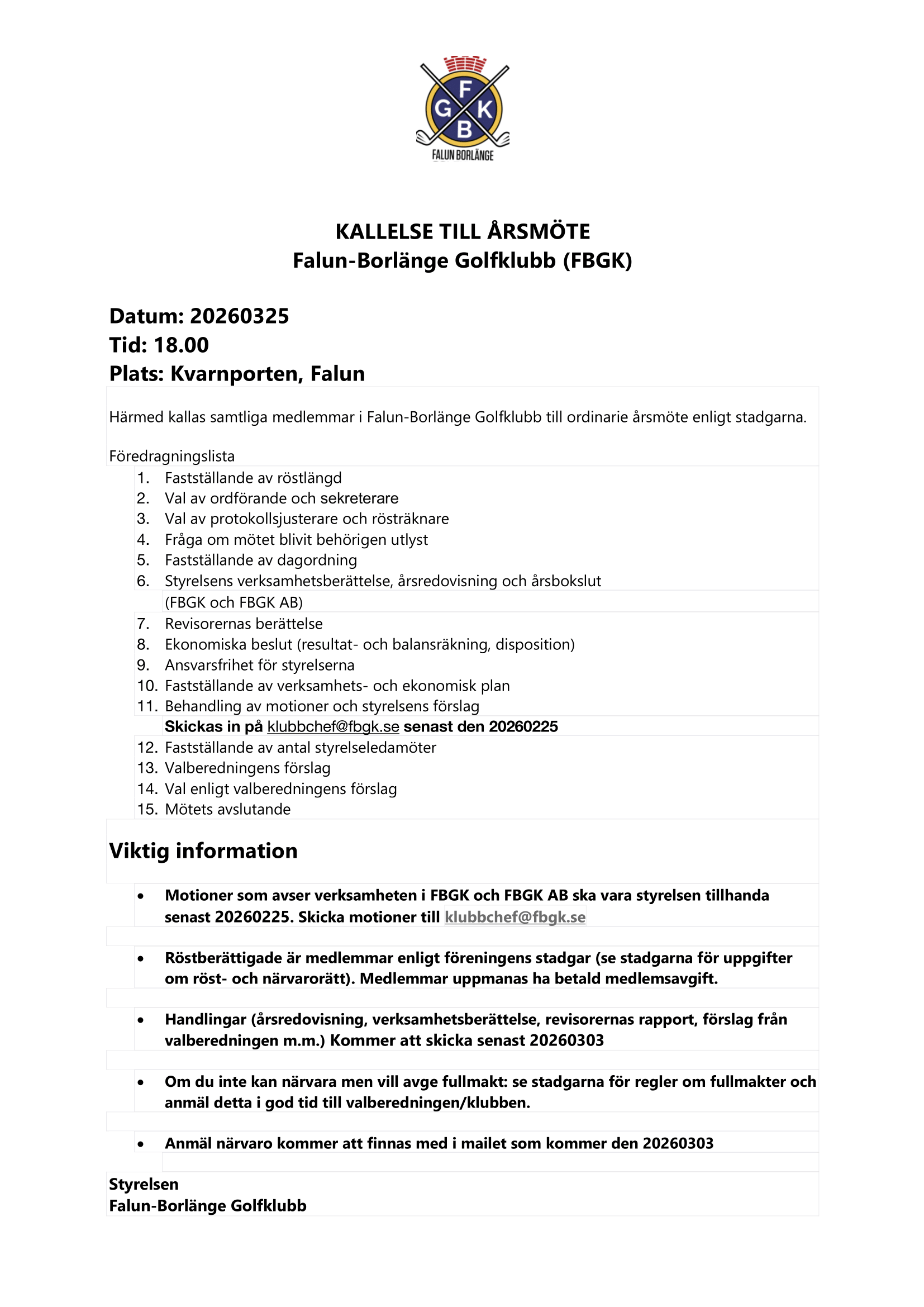 KALLELSE TILL ÅRSMÖTE